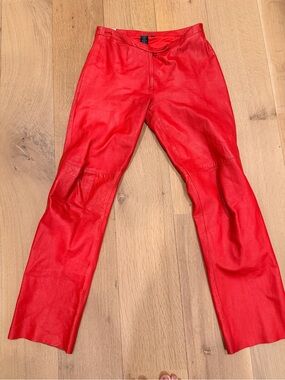 BCBG Max Azria Red Genuine Leather Pants Y2K Size 6